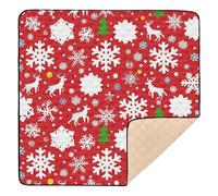 Merry Christmas Snowflake Deer Red Large Non-Slip Baby Crawling Mat for Floor Portable Foldable Activity Entertainment Mat for Baby Kids Toddlers Infants, 50'' x 50''