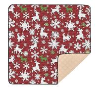 Merry Christmas Snowflake Deer White Red Soft Thick Baby Play mat Activity Gym for Floor Washable Foldable Travel Play Mat for Babies Infants Toddlers, 50'' x 50''
