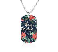 Merry Christmas Snowflake Holly Couples Memorial Necklaces for Women Men Square Titanium Steel Chains Pendant Jewelry Gift