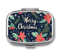 Merry Christmas Snowflake Holly Travel Pill Organizer with Mirror