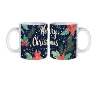 Merry Christmas Snowflake Holly White Coffee Mugs Gloss Ceramic Cappuccino Cups with Handle