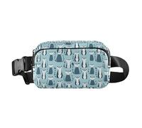 Merry Christmas Snowflake Red Hoho Waterproof Waist Bag Fanny Pack with Adjustable Strap for Travel Vacation Running, Lemurs Madagascar on Blue Pattern, One Size