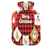 Merry Christmas Snowflake Santa Buffallo Red and Black hot Water Bottles with Soft Cover, 1L hot compresses for The Body for Hot and Cold Therapies,Hot and Cold Therapies,Bolsa Caliente para Dolores