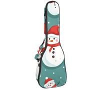 Merry Christmas Snowman and Snowflake Pattern Concert Ukulele Case with Storage, Waterproof Gig Bag 1 cm Thick Sponge Padding