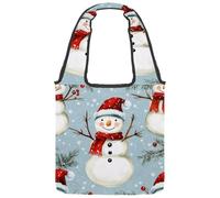 Merry Christmas Snowman and Snowflake Seamless Pattern Canvas Tote Bag for Women, Reusable Grocery Shopping Cloth Bag with Wide Handle
