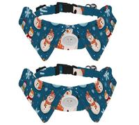 Merry Christmas Snowman Blue 2 PCS Puppy Collars with Bowtie, Adjustable Tuxedo Lapel Cat Bow Tie, Elegant Pet Collar for Small Medium Dogs Cats