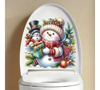 Merry Christmas Snowman Gift Box Toilet Cover Sticker Decals, Christmas Bell Pine Leaf Fish Ocean Waterproof Toilet Lid Tank Seat Decals Cistern Self-Adhesive Bathroom Wall Sticker
