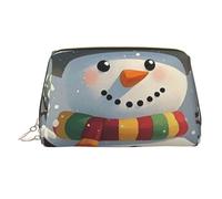 Merry Christmas Snowman Makeup Bag for Women Cosmetic Bags Leather Travel Makeup Case Organizer Waterproof Make up Pouch Open Flat Toiletry Bag Portable Storage Pouch for Travelling, Gold, One Size