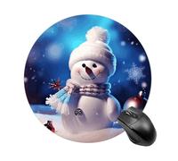 Merry Christmas Snowman Round Mouse Pad, Non-Slip Rubber Base Waterproof Washable, Computer Mouse Mat for Office Gaming Studying, Premium-Textured Durable Portable Circle Mousepad for Desktop PC Noteb