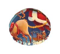 Merry Christmas Snowman Shower Cap for Women Men Large Waterproof Shower Bonnet Elastic Band Bathing Hair Hat Spa Salon Caps Double Layered Reusable Bath Caps for Long Hair, Braids