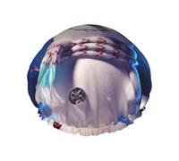 Merry Christmas Snowman Shower Cap For Women Reusable Double Layers Bathing Bath Cap Hair Caps Waterproof Elastic Band Ladies Spa Salon Shower Hat Hair Caps