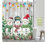 Merry Christmas Snowman Shower Curtain Sets, Watercolor Cute Snowman Xmas Tree Snowflake Bathroom Curtain, Happy New Year Rustic Farmhouse Holiday Winter Snowmen Polyester Fabric Shower Curtains