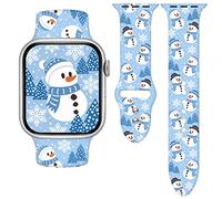 Merry Christmas Snowman Watch Band Compatible with Apple Watch Band 38mm 40mm 41mm 42mm 44mm 45mm 46mm 49mm for Women Men, Happy Christmas Soft Silicone Strap Replacement for iWatch Series SE 10 9 8 7