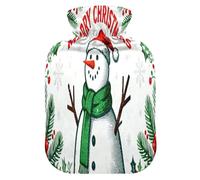 Merry Christmas Snowman White hot Waterbottle with Soft Cover, 1L hot compresses for The Body for Menstrual Cramps,Menstrual Cramps,bolsas de agua Caliente para Dolores