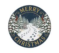 Merry Christmas Snowy Footprints Path Metal Tin Sign
