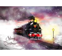Merry Christmas Snowy Steam Train Greeting Card PT362