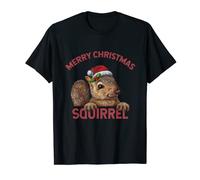 Merry Christmas Squirrel TShirt Christmas Squirrel Santa Hat T-Shirt