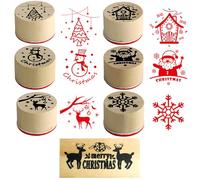Merry Christmas Stamp Set, 7pcs Christmas Stamps for Card Making and Crafting, Includes 6 Round and 1 Rectangular Stamp, Each Measures 1.8 x 0.82 Inches