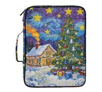 Merry Christmas Starry Night Expanding Folders Laege Capacity 1.5 Inch 3 Ringing Organizer Binder with Zipper Closure for Office Supply