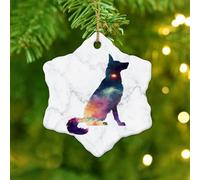 Merry Christmas,Starry Sky Silhouette Dog German Shepherd Christmas Ornament Ceramic Snowflake for Christmas Tree Decoration Pendant Bauble Pet Dog Keepsake Winter Memorial New Year Souvenir