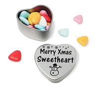 Merry Christmas Sweetheart Heart Shaped Mini Tin Gift filled with mini coloured chocolates Perfect xmas present card alternative for Sweetheart Cute Snowman Design