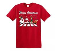 Merry Christmas T-Shirt Xmas Santa Mens Funny Gift Present Graphic Xmas Short Top Tee for Men Winter Cotton Half Sleeve - RED - 5XL