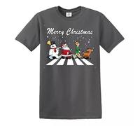 Merry Christmas T-Shirt Xmas Santa Mens Funny Gift Present Graphic Xmas Short Top Tee for Men Winter Cotton Half Sleeve - Charcoal - 5XL