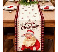 Merry Christmas Table Runner, Linen Santa Claus Snowflake Red Merry Xmas Table Runner Long Seasonal Winter Holiday Kitchen Dining Table Decoration for Indoor Home Party Christmas Decor