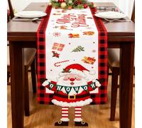 Merry Christmas Table Runner, Linen Santa Claus with legs Red Merry Xmas Table Runner Long Seasonal Winter Holiday Kitchen Dining Table Decoration for Indoor Home Party Christmas Decor