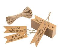 Merry Christmas Tags, 100Pcs Gifts Tags with String, Brown Kraft Paper Tagss Print with Merry Christmas Label Hang Gifts Tagss for DIY Home Party, Christmass Decorations, Xmas Gifts