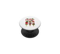 Merry Christmas Three Colorful Santa Reindeer Elf Ice Creams PopSockets Adhesive PopGrip