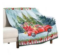 Merry Christmas Throw Blanket,Vintage Rustic Winter Forest Red Plaid Truck Tree Plush Fluffy Flannel Soft Bedding Blankets Chair Sofa Couch Picnic Travel Office, 50x60 in