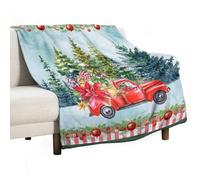 Merry Christmas Throw Blanket,Vintage Rustic Winter Forest Red Plaid Truck Tree Plush Fluffy Flannel Soft Bedding Blankets Chair Sofa Couch Picnic Travel Office, 40x50 in
