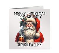 Merry Christmas To A Grumpy Bingo Caller Xmas Card Funny Miserable Watercolour Image of Santa Drinking A Beer