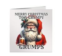 Merry Christmas To A Grumpy Grumps Xmas Card Funny Miserable Watercolour Image of Santa Drinking A Beer
