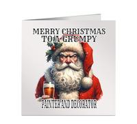 Merry Christmas To A Grumpy Painter And Decorator Xmas Card Funny Miserable Watercolour Image of Santa Drinking A Beer