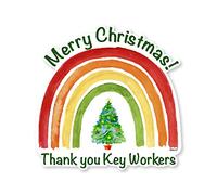 Merry Christmas to All The Key Workers, Rainbow Holiday watercoloured Design, Self-Adhesive Vinyl Sticker, Spread The Joy in Lockdown - 300x300mm