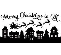 Merry Christmas to All Town Scene Vinyl Decal Sticker for Car/Window/Wall (Silver)
