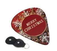 Merry Christmas too Guitar Picks 6 Pcs, 0.96mm Thickness Celluloid Plectrum with Leather Picks Holder, Personalized Guitar Pick for Bass Electric Acoustic Guitars Lovers Gift
