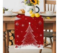Merry Christmas Tree Ball Fir Leaf on Red Table Runner 72 Inches Long,Table Runners Kitchen Dining Tablesation for Home Party, Stars Snowflake Seamless Tables Runner Wedding Dresser Scarf