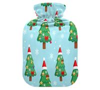 Merry Christmas Tree Blue Water Bottle for hot Water with Soft Cover, 2L Warm Water Bottle for Bed for Tummy Warmer,Tummy Warmer,Bolsa para agua Caliente