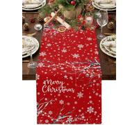 Merry Christmas Tree Branch Lights Table Runner 72 Inches Long,Table Runners Kitchen Dining Tables Decoration for Home Party Decor, Winter Snowflake on Red Tables Runner Wedding Dresser Scarf
