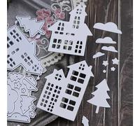Merry Christmas Tree House Metal Die Cuts,Birthday Bowtie Gift Box Cutting Dies Cut Stencils DIY Scrapbooking Decorative Embossing Paper Scrapbooking Card Making