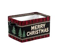 Merry Christmas Tree Large Collapsible Storage Baskets with Handles, Buffalo Plaid Fabric Storage Bin Organizer Box for Shelves, Toy Clothes Nursery Closet Living Room Decor
