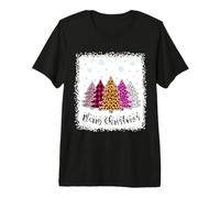 Merry Christmas Tree Leopard Plaid Bleached for Women Girls Premium T-Shirt