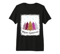 Merry Christmas Tree Leopard Plaid Bleached Shirt Women Girl Premium T-Shirt