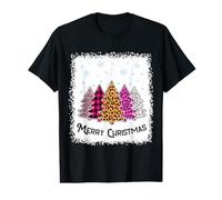 Merry Christmas Tree Leopard Plaid Bleached Shirt Women Girl Value Graphic T-Shirt