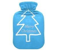 Merry Christmas Tree Minimalist Blue hot Bottle Water Bag with Soft Cover, 1L Warm Compress for Pain Relief,Pain Relief,Bolsa para agua Caliente