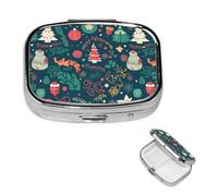 Merry Christmas Tree Pill Box 2 Compartment Round Metal Pill Case for Purse & Pocket, Portable Medicine Organizer Travel Pillbox Daily Pill Container Holder to Hold Vitamins, Fish Oil