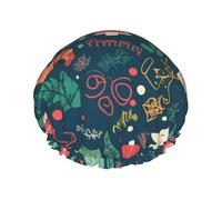 Merry Christmas Tree Shower Cap for Women Men Large Waterproof Shower Bonnet Elastic Band Bathing Hair Hat Spa Salon Caps Double Layered Reusable Bath Caps for Long Hair, Braids